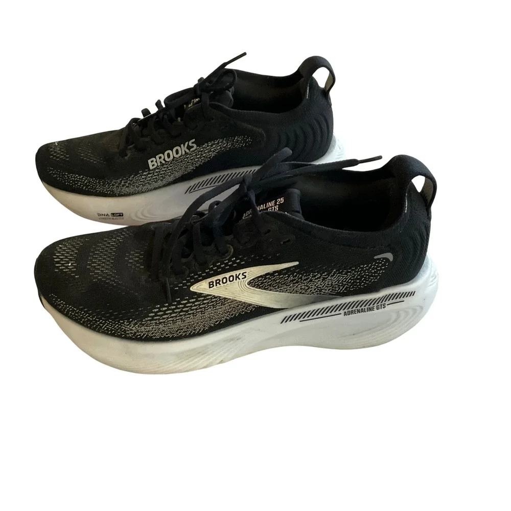Brooks‎ Adrenaline 25 GTS Running Shoes Mens 9.5 Black White Athletic Sneakers